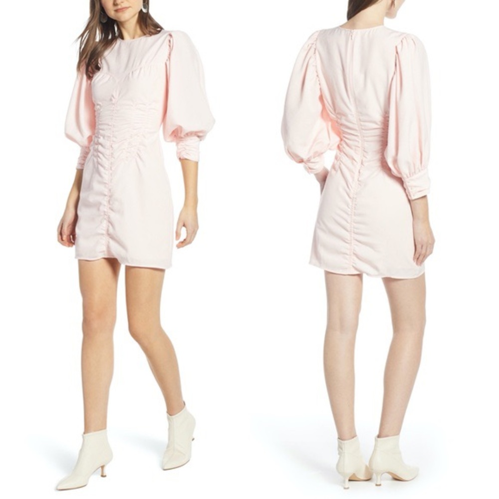 Something Navy Shirred Puff Sleeve Dres